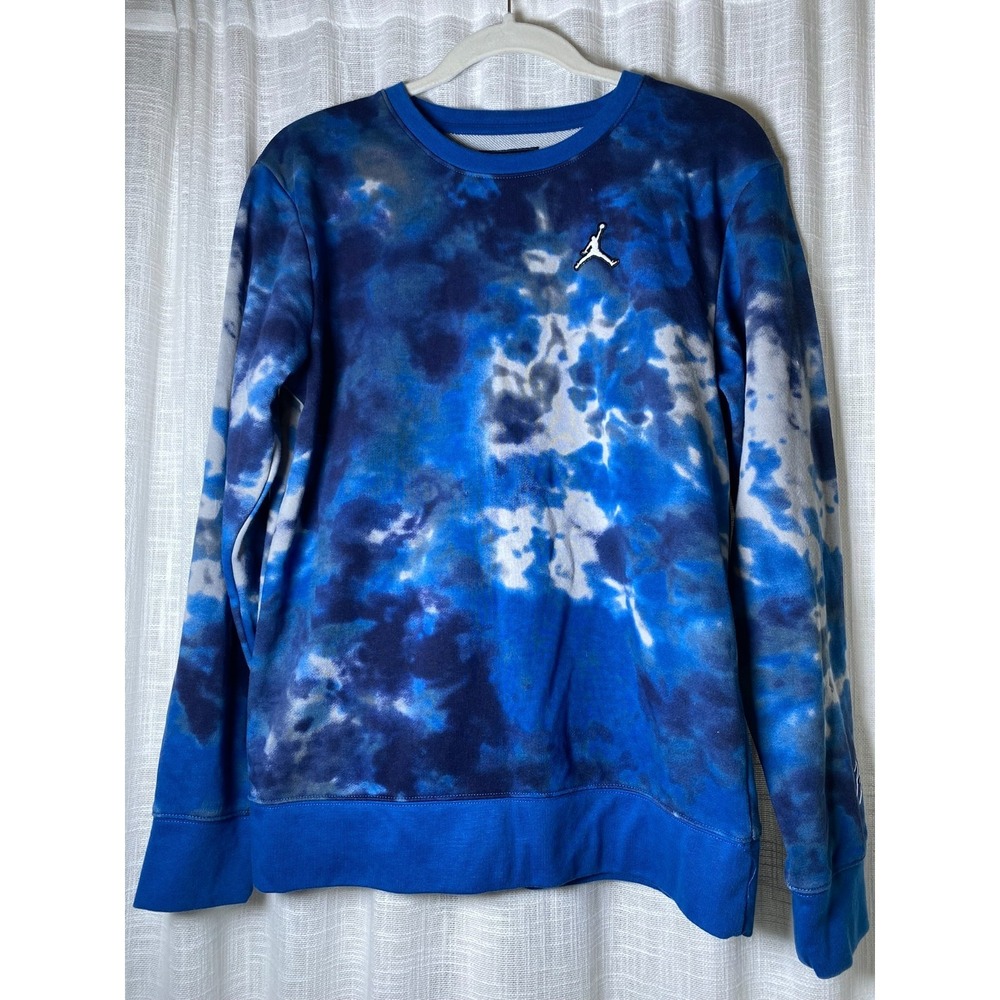 Vtg Jordan Jumpman Sweatshirt Blue Tie Dye Fleece Pullover Plush| Youth XL 13-15
